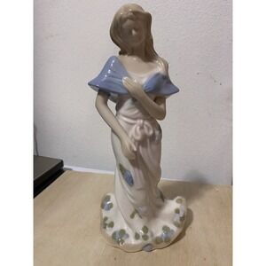 Vintage Porcelain Figure Lady Woman Flower Pink Blue Shawl